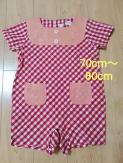 70cm 80cm ギンガムチェック 半袖 ブラウス ロンパース カバーオール