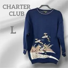 一点限り✨CHARTER CLUB 鳥刺繍 長袖セーター ネイビー 鳥柄
