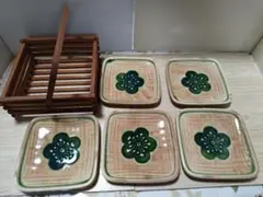 レトロな小皿 5枚セット カゴ付き