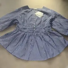 新品・ストライプ柄 五分袖シャツ・M