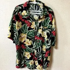 アロハシャツ ネイビー 花柄 半袖　ＸＬ　　レディース