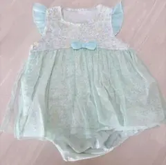 スイートガール ミントグリーン 花柄ロンパース