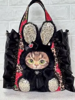 コヤンイサムチョン　フリルトートバッグ　黒うさサンダーちゃん　ヒョウ柄