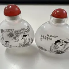 中国 鼻煙壺 手書き内絵ガラス瓶 工芸美術品