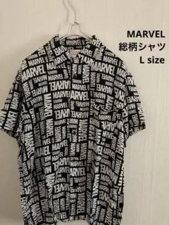 大人気　MARVEL マーベル　半袖シャツ　総柄　ホワイト　ブラック　シャツ