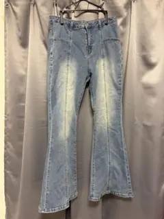 ライトブルー デニム フレアパンツ