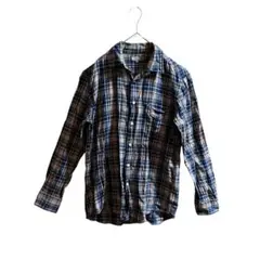 【ユニクロ】M メンズ チェック リネンブレンド 綿麻混在 長袖シャツ