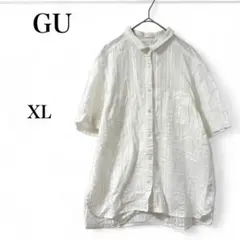 【ジーユー】 トップス ネルシャツ 半袖 薄手 ホワイト 綿100% XL