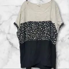 umgee 半袖 チュニック XL ベージュ/黒ドット 異素材 ゆったり