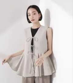 【美品】nanouniverse♡前後2wayリネンライクリボン結びジレブラウス