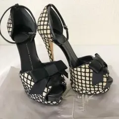 【美品】GIUZEPPE ZANOTTI ヒール リボン 黒 イタリア製 保存袋
