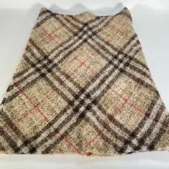 【美品・ラメ入り】バーバリー ロンドン 膝丈スカート 大柄ノバチェック ベージュ
