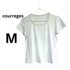 courreges クレージュ 水色　半袖カットソー　ロゴ付き　ビジュー　M