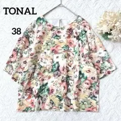 【美品】トーナル　総柄半袖Tシャツ　花柄　クロップド　テロテロM 夏　きれいめ