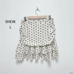 シーイン| シャーリングラッフルミニスカート【L】ドット柄 ウエストバックゴム
