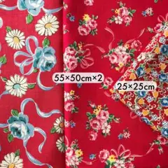 松山敦子さん　30’s Collection カットクロス　赤花柄2枚おまけ1枚