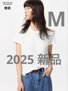 新品2025 ユニクロ　コントワーデコトニエ リネンクルーネックT M ホワイト