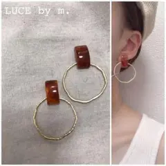 74 再再販 べっこう ブラウン ゴールド 細フープ ピアス ハンドメイド