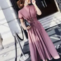 MuXin 編み上げ ハイネック ロングワンピース ドレス