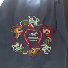 刺繍バッグ　ナイロン　エコバッグ　馬　ブルーグレー