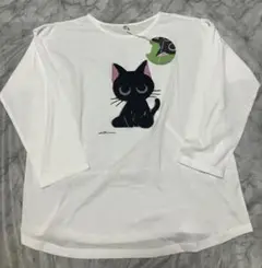 カツキカズオ 黒猫プリント 七分袖Tシャツ 白 Lサイズ新品未使用
