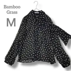 バンブーグラス ドット柄長袖シャツ M スカーフタイ付き　水玉　透け感