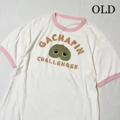 OLD GACHAPIN ガチャピン リンガーTシャツ ホワイト ライトピンク