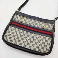 美品 グッチ ワンショルダーバッグ シェリーライン ホースビット ネイビー GG
