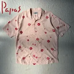 パパス Papas 希少 高級 シルク 半袖シャツ ラブレター キスマーク柄