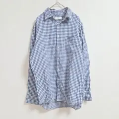 ユニクロ UNIQLO S ギンガムチェック シャツ 長袖 コットン ブルー