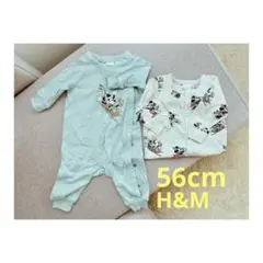 【新品未使用】H&M ベビー 56cm 2枚セット ミッキー ロンパース 長袖