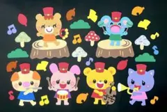 森の音楽会　壁面装飾　壁面飾り　秋　鼓笛隊　保育　吹奏楽