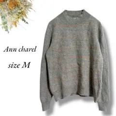 Ann charel モックネックニットM カシミヤ ボーダーグレージュ4011