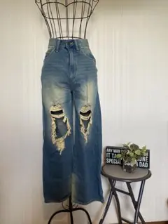 平成ギャル　y2k ダメージ　デニム　フレアジーンズ パンツ