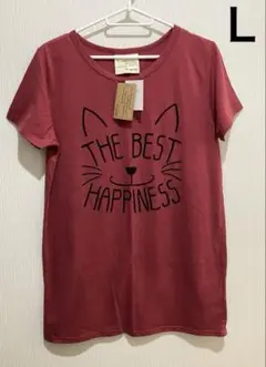 新品未使用 猫デザイン 半袖Tシャツ L ピンク