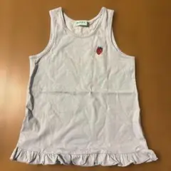 110cm hakka kids いちご刺繍 裾フリルタンクトップ 水色　ブルー