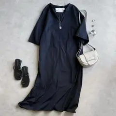 美品▲TICCA ティッカ /キーネックロングドレス▲半袖ワンピース