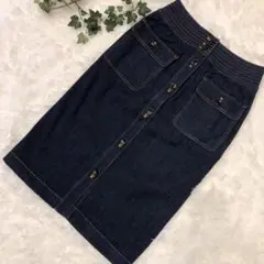 美品✨フランドル　ダークデニム ボタンフロント タイトスカート　38サイズ