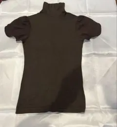 PUPULA ハイネック シフォン 半袖 カットソー ブラウン