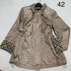 美品！ダックス薄手ジャケット　ベージュ　チェック　大きいサイズ42　ドローコード
