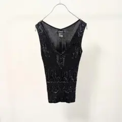 le chateau ビーズ装飾 Vネック タンクトップ XS 黒 ブラック