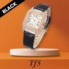 ブレスレット付 ラインストーン 腕時計 レディース ブラックベルト【新品】箱無し