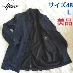 【美品】HEVOイーヴォ ステンカラーコートサーモアナイロンチェックブルー48L