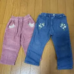 ピンクとデニムの刺繍ボトムスセット
