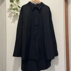 【美品】黒 ロングシャツ チュニック風 ゆったりシルエット 無地 シンプル