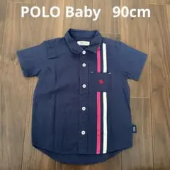① POLOBaby ポロ　ベビー　紺　ネイビーシャツ　胸ポケット　ロゴ刺繍
