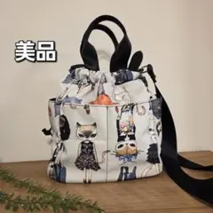 猫ショルダーバック 　ハンドバック　巾着バック　おしゃれねこ　グレー　3WAY