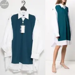 XS 新品 メゾンマルジェラ Spliced ニット シャツ ドレス ワンピース