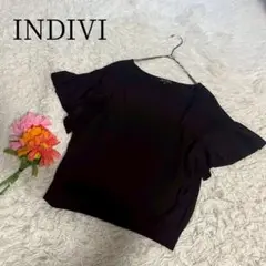 【インディヴィ】【M】半袖カットソー　ブラック　フレア　フォーマル　無地　上品