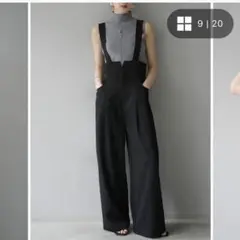 ハイウエストサスペンダーワイドパンツ ブラック　lumier